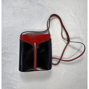 Florence Leather Small Crossbody Purse Red/Black Zipper Accent, Dressy, Clean